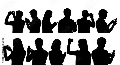 People using mobile devices silhouettes