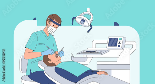 Dentist Examining Patient's Teeth with Modern Equipment in Dental Clinic