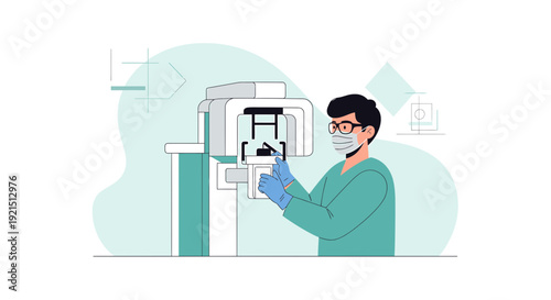 Dentist Operating X-ray Machine for Dental Scan, Modern Healthcare Illustration