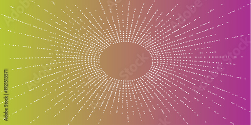 Abstract colorful vector background featuring a futuristic 3d technology design with halftone circles and motion lines in a digital space tunnel illustration