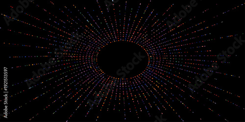 An abstract blue fractal burst background features a glowing digital tunnel design with spiral motion and 3D light patterns across a dark space backdrop