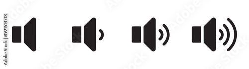 Speaker volume icon set showing different sound levels with wave symbols for multimedia interface design needs