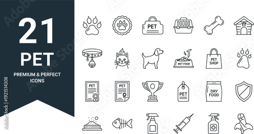 Premium pet line icons collection with dog cat grooming clinic shop symbols vector illustration
