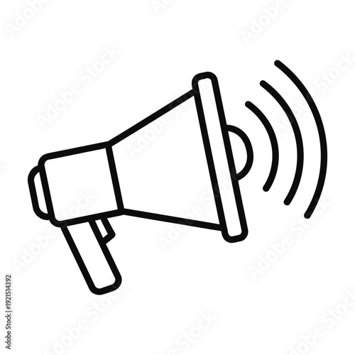 Megaphone icon emits sound waves indicating public announcement, marketing broadcast, or urgent communication needs.