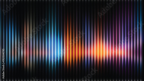 abstract background with neon glowing lines on a black backdrop glowing light streaks and colorful vertical trails of blue, pink, red, and violet colors in the dark space