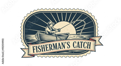 Vintage Fisherman Logo Design Illustration.