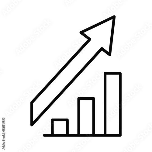 A rising bar chart with a sharply upward-angled arrow illustrates significant business growth and positive performance metrics.