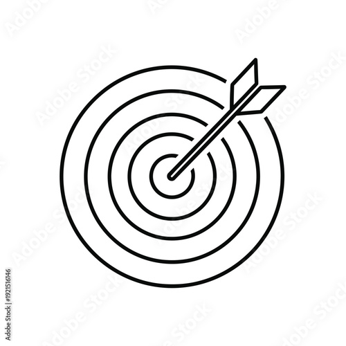 A target symbol with an arrow hitting the bullseye represents achievement and strategic goal setting in a minimalist outline style.