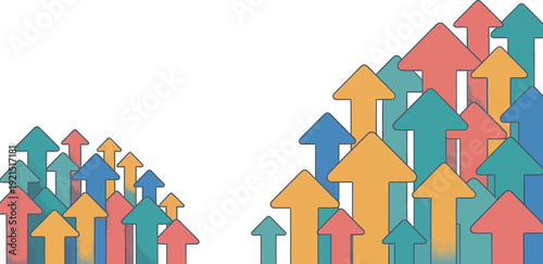 colorful upward arrows symbolizing growth, progress, success and upward movement in modern abstract design