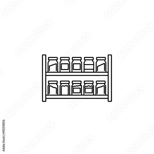 Simple Line Drawing of Spice Jars on Shelf.