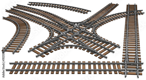 Railway Track Elements Collection with Switches and Curves