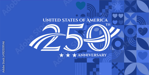 United states of america 250th anniversary banner, red patriotic eagle with geometric patterns, vector