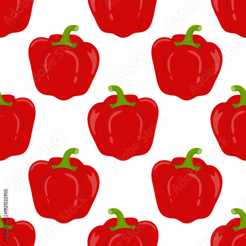 Seamless pattern with red bell peppers. Fresh colorful sweet vegetables background for culinary projects. Flat vector illustration.