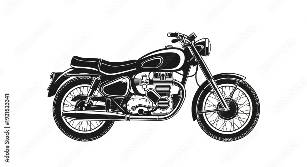 Fototapeta premium Vintage Motorcycle Illustration Side View.