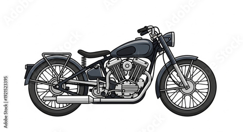 Vintage Motorcycle Illustration Side View.