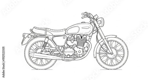 Vintage Motorcycle Illustration Side View.