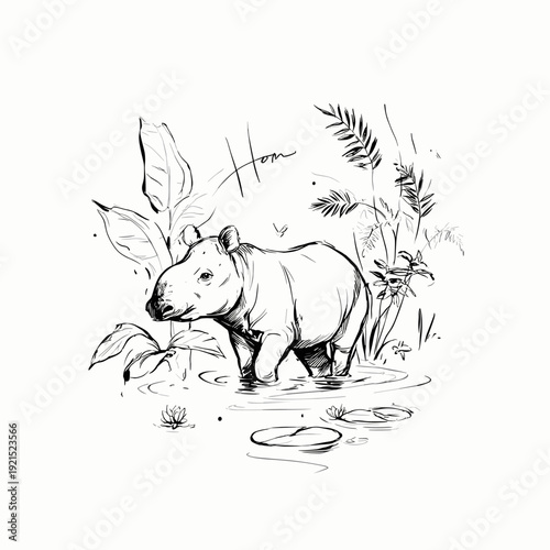 Calm Tapir in Minimal Jungle Water