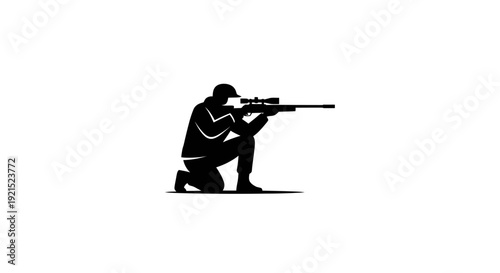 Silhouette of Soldier with Rifle in Combat Stance