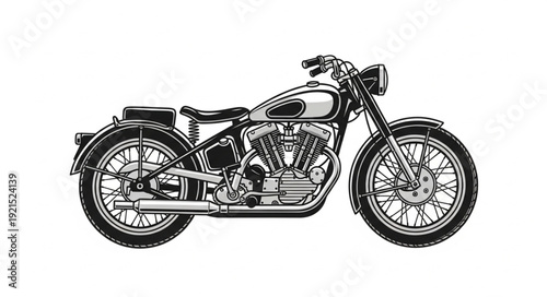 Vintage Motorcycle Illustration Black White.