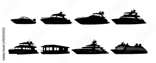 Multiple yacht silhouettes arranged in two rows on gray background