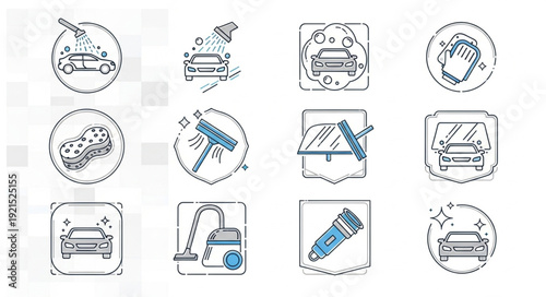 Car Wash Icons Set Clean Vehicle Service Symbols.