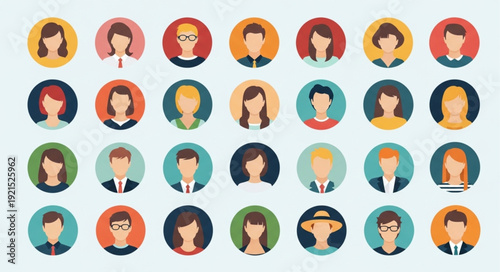 Collection of diverse user profile avatars in circles.