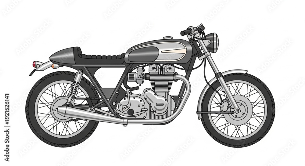 Fototapeta premium Vintage Motorcycle Illustration Side View.