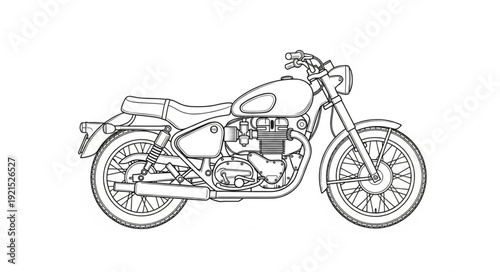 Vintage Motorcycle Line Drawing Illustration.