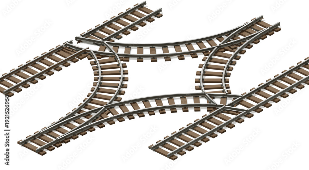 Obraz premium Railway Track Elements Collection with Switches and Curves