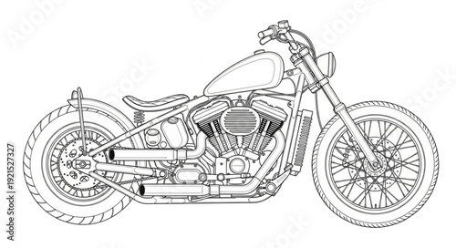 Vintage Motorcycle Side View Illustration.