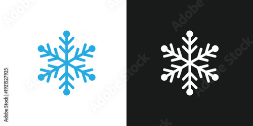 Symmetrical Snowflakes Contrasting on White and Black Backgrounds, Displaying Delicate Flakes and Crystalline Designs