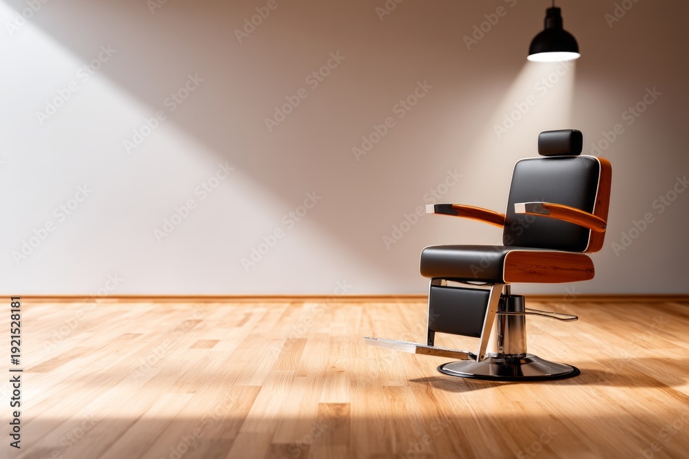 © Watasiwa - Minimalist Barbershop Corner with a Single Barber Chair and Warm Lighting