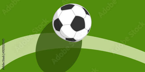 Soccer ball at the center of a football field, kick-off position, vector illustration.