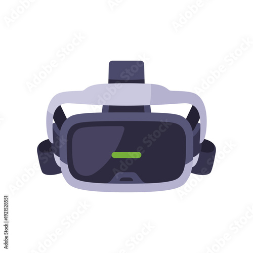 silver VR headset, car entertainment gadget, immersive technology device, colorful vector flat style illustration