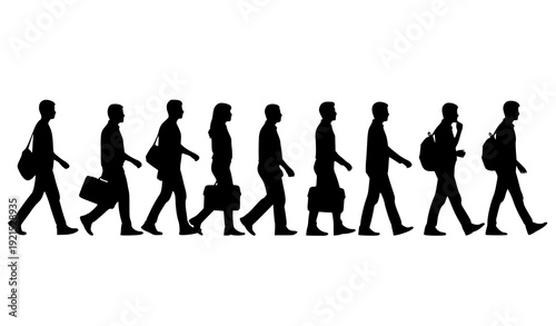 Urban People Walking Silhouette Vector City Movement and Daily Commute Concept