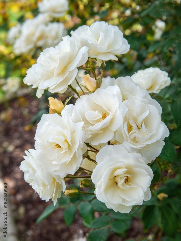 Obraz premium Pristine White Roses in a Garden. Pretty white rose in summer