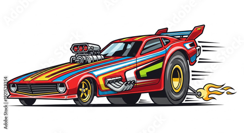 Vintage Muscle Car Racing Illustration.