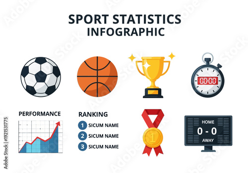 Infographic Illustrating Sports Statistics and Performance Metrics with Icons and Charts