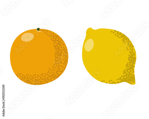 Set of citrus fruits, Orange and lemon with textured peels