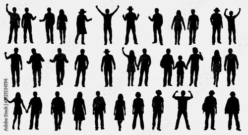 Collection of diverse human silhouettes in various poses and activities.