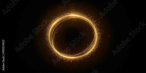 An abstract glowing circle of light creates a solar eclipse illustration where a bright celestial ring shines against the dark night of a black galaxy universe