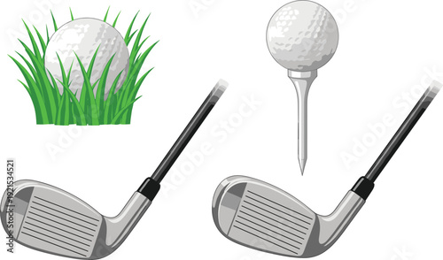 Golf Equipment Set Ball Tee And Club Sports Vector Illustration Collection