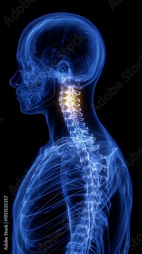 illustration anatomi X-ray showing joint pain and skeletal anatomy in blue medical style