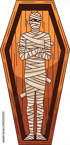 Mummy In Coffin Illustration Ancient Egypt Halloween Character Vector Design