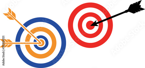 Vector graphic illustration showing target achievement versus missing objectives clearly