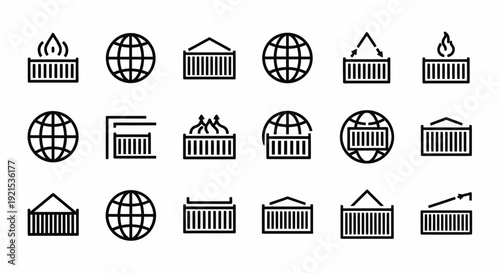 Shipping Container Icons Set Global Logistics Trade Business Transport