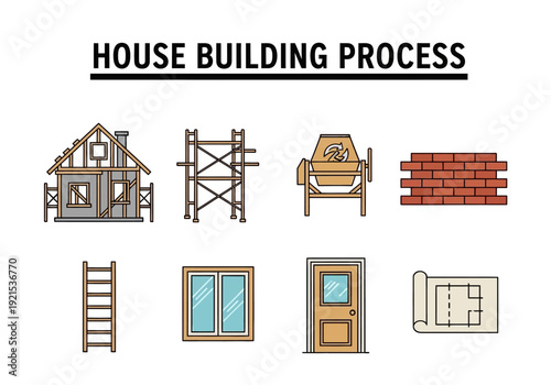 Exploring the various stages and components of residential construction with clear visual representations of each step