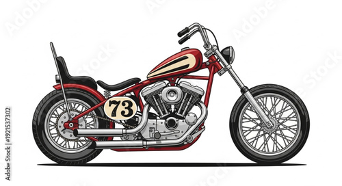 Vintage Red Motorcycle Side View.