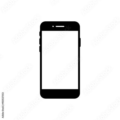 Minimalist black smartphone silhouette icon with a blank white screen.