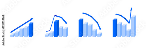 design vector with blue bar infochart with raise or drop arrow